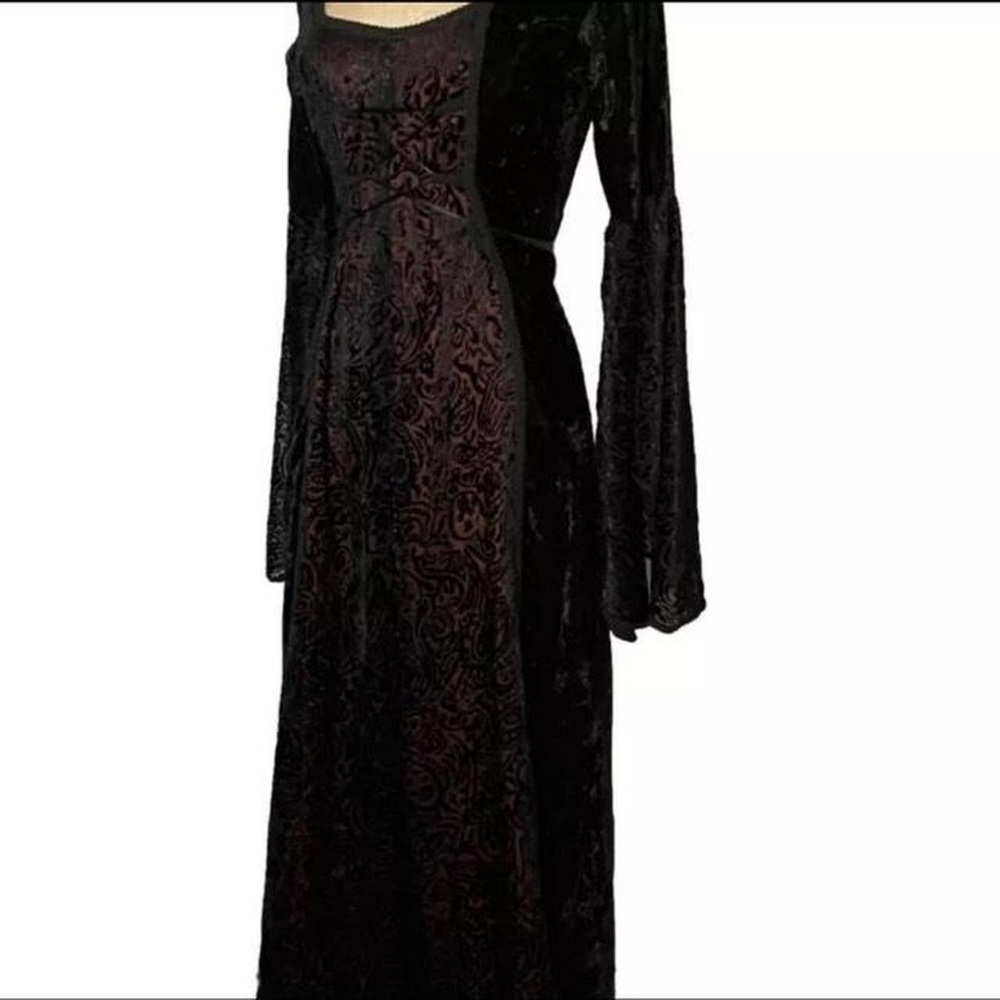 Lip Service vintage Y2K velvet maxi dress - red inlay & bell sleeves Size Medium - Picture 6 of 8